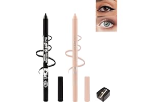 LESTPOLA Black+Nude Waterline Eyeliner Gel Pencil, Matte Gel Eye Liner Waterline Waterproof Smudge-Proof, Long Stay Eye Liner Brightener Pens with Sharpener, Soft Rich Color Eye Makeup Pen for Women-2Pcs