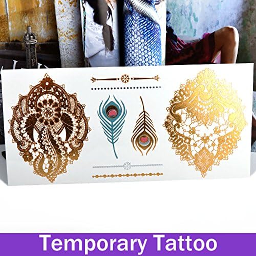OxGrow(TM)1 Sheet Feather Metallic Foil Stamping Waterproof Art Paper Stickers Make Up Tatoo Temporary Stickers Tatouage