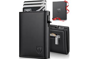 TENBST Portafoglio Uomo Slim in Pelle Naturale | Portacarte Elegante e Compatto con Tecnologia Magnetica | Porta Carte di Credito Uomo e Porta Tessere Uomo con Portamonete Integrato
