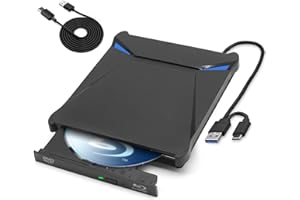 TOMVYTER Lecteur Blu-Ray Externe, Portable Lecteur Blu Ray Externe, Lecteur DVD/BD Graveur 4k Blu Ray avec USB 3.0 Type-C, Graveur Optical Bluray Drive pour PC Windows 11 10 8 7