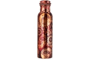 Zap Impex Travellers reines Kupfer Wasserflasche Graphic Design für ayurvedische Vorteile Wasserflasche Joint Free, 900 ml