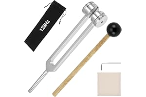 QWORK® Horquilla de Afinación 128 Hz Aleación de Aluminio con Martillo de Silicona y Bolsa - para Terapia de Sonido, Meditación y Curación
