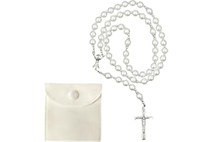 Hpbaggy Kommunion Rosenkranz Halskette Perlen Mit Samt Geschenkbeutel Katholisch Rosenkranz Kette Jesus Kreuz Gebetskette Christlich Rosary Chain Geschenke Für Frauen und Männer Mädchen Jungen