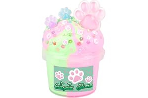 BRETOHAY Pink Green Cat's Paw Butter Slime Kit, with Fun Cat's Paw Slime Add Ins, Soft Non-Sticky, Fidget Toys Scented Slime Kit for Kids, Birthday Gifts for Boys & Girls, Classroom Rewards (300 ml)