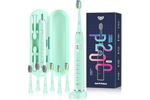 JTF Spazzolino Elettrico Sonico Adulti con 5 Modalità di Spazzolamento, Spazzolini Elettrici ad Ultrasuoni Impermeabile IPX7, 6 Testine, Timer e Custodia Spazzolino da Viaggio