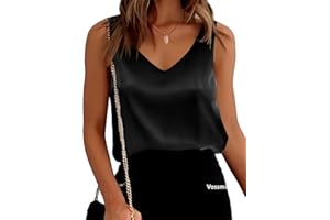 Vossmi Canotta da Donna in Raso Estate Base Tank Top Casual Scollo a V Tank Shirt Elegante Senza Maniche in Raso Camicette Canotta Maglietta Tops