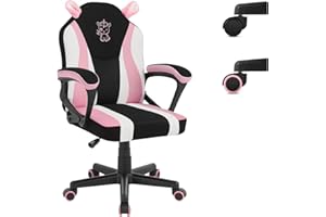 WOLTU Silla Gaming Infantil, Silla Escritorio Ergonómica con Respaldo y Reposabrazos, Sillón de Estudio para Habitación Infantil, con Ruedas Sustituidas, Tela de Malla, Unicornio Rosa