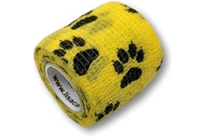‎LISACARE LisaCare Cohesive Fixation Bandage - 2 Rolls 5 cm Wide - Bandage + Self-Adhesive for Pets and Horses - Breathable, Elastic - Huge Choice of Colours and Designs (Ppaw Yellow)