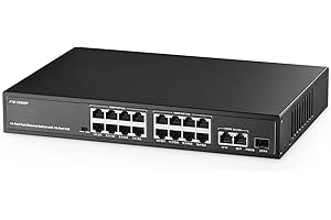 Binardat 19 Port POE Switch, 16 Ports POE+ 100Mbps, 2 Gigabit Uplink, 1 Gigabit SFP, IEEE802.3af/at, 300W Internal Power Supply, Metal Case Unmanaged Plug and Play