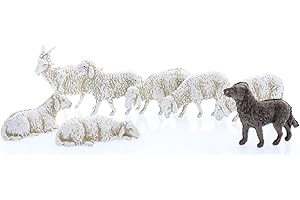 Moranduzzo Cabra, Perro y 6 Ovejas para Belén de 10 cm – Standard 10 – Escala 1:20 – Figuras de Belén Indestructibles, Pintura Acabada a Mano, Producto Oficial, Made in Italy, Escultor M. Landi