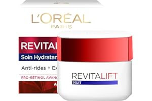L'OREAL PARIS L’Oréal Paris - Soin Nuit Hydratant Visage Anti-Âge - Crème Anti-Rides, Extra-Fermeté & Tonifiante - Enrichi au Pro-Rétinol & Fibrelastyl - Tous Types de Peaux - Revitalift - 50 ml