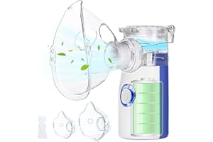 Wholede Nebulizador Portatil, Nebulizador para Bebe Niños Adultos, Aerosol Portátil Silencioso con 2 Máscaras y Boquilla(Azul)