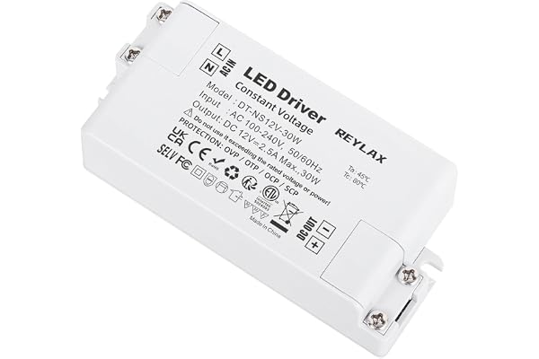 REYLAX Transformateur LED 12V 30W, 220V à 2.5A, Alimentation Basse Tension AC/DC, Driver de Tension Constante pour Bandes, Lampes et Projecteurs Enfoncés
