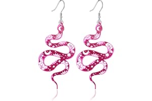 JANCOSTA Snake Earrings for Women Girls Unique Funny Green Acrylic Moon Pattern Snake Shaped Dangle Drop Weird Earrings