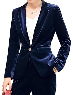 Women Velvet Blazer Casual Formal Work Office Tailored Jacket Coat