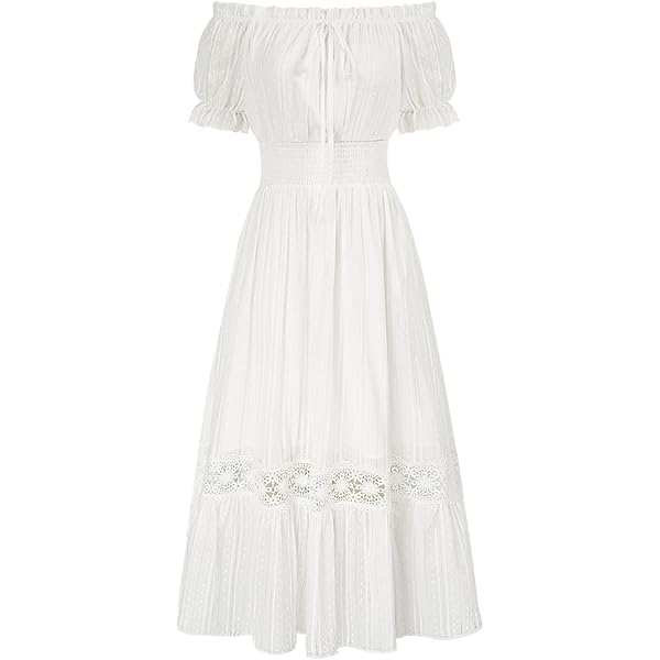 AUSELILY Zomerjurk dames lange rok ronde hals korte mouwen casual strand rok met zak(wit,S