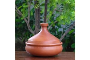 Swadeshi Blessings Unglazed Clay Tajine Pot for Cooking with Lid/LEAD-FREE Earthen Tajine/Clay Tagine Cookware for baking +FREE ASH For Cleaning