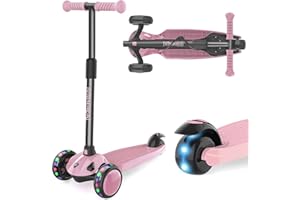 IMMEK 3-Wheel Scooter, Kids' Kick Scooter with Steering Lock, 4 Adjustable Height Levels, Detachable Design, for Boys and Girls Aged 2-8, Flashing LED Wheels, Max Weight Capacity 50 kg
