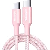 UGREEN USB-C 100W 5A QC PD &Ouml;rg&uuml;l&uuml; Hızlı Şarj Kablosu, 1 Metre, Pembe, 65251