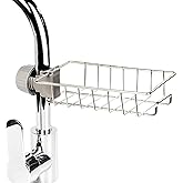 Kitchen Steel Sink Organiser – Stainless Steel Faucet Mounted Sponge Holder, Over Faucet Caddy for Soap, Brushes & Scrubbers,