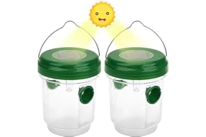 Herefun 2 Pièces Piège à Guêpes Solaire avec Lumière LED, Pièges à Insectes, Attrape Anti-Insectes Piège en Miel Abeilles Frelons Moustiques Drosophile pour Jardin Extérieur Intérieur