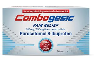 Combogesic Pain Relief Paracetamol 500 mg and Ibuprofen 150 mg, for Headache, Migraine Relief, Period, Toothache and Back Pain, Cold and Flu Symptoms, Painkillers, Pack of 16 Tablets