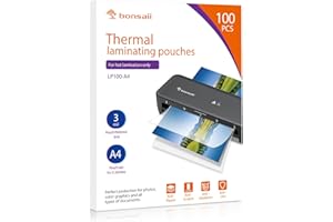 ‎BONSAII Bonsaii Laminierfolien A4, 80 mikron, 100 Stück, transparent, glänzend, kompatibel mit der L418-C laminiergerät, für den Einsatz zu Hause oder im Büro(LP100-A4)