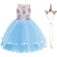 URAQT Mädchen Prinzessin Kleid, Mädchen Einhorn Cosplay Karneval Verkleidung Party Hochzeit Prinzessin Kleid mit…