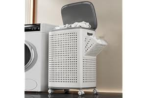 Shally Dogan Cesto Portabiancheria Bianco Traspirante Antiodore con 4 Ruote Piroettanti Facile da Spostare, Cesta Organizer per Bucato con Separatori in Plastica Anti Odore per Bagno, Camera da Letto