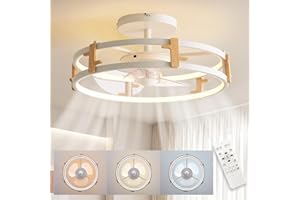 MOUNM Ventilatori da Soffitto con Luce e Telecomando, Lampadario con Ventilatore da Soffitto, Lampadario LED Dimmerabile 3000K-6000K, 58W(45W+13W) 4000Lumens, Ventilatore a Soffitto con Luce, 40cm
