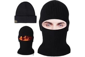 JYZPJ Winter Black Balaclava for Men Ski Mask Balaclava Motorbike Knitted Plush Lined Thickened Thermal Hat with Face Mask Unisex Windproof Warm Multi Functional Women One Cap for Two Purposes