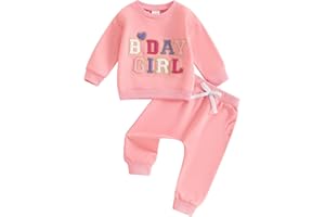 Carolilly 2 Pezzi Completo Bambina Vestito Compleanno Bambina Maglietta con Maniche Lunghe Collo Rotondo Lettera Ricamo Tuta Bambina+Pantaloni