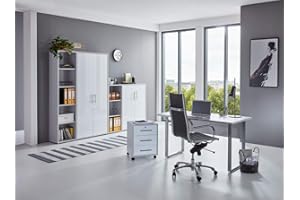 ‎BMG-MOEBEL.DE BMG-Moebel.de Office Furniture Complete Set Study Office Edition Mini in Light Grey/White High Gloss (Set 4)