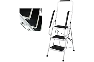 HUINI Escabeau à 3 marches avec main courante - Échelle pliante - Escabeau pliant - Escabeau domestique - Échelle pliable - Charge maximale : 150 kg