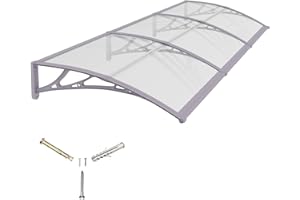 GGNEBAI Front Door Canopy Outdoor Awning 300x100cm,Window, Patio or Porch Rain Shelter with ABS Bracket,Polycarbonate Sheet, UV,Snow Protection