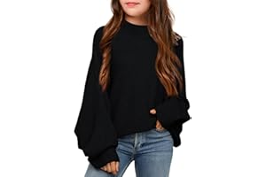 Haloumoning Maglione da Ragazza con Scollo Rotondo, Leggero, per Bambini, Tinta Unita, a Maniche Lunghe, Lavorato a Maglia