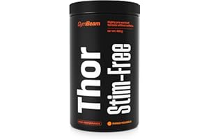 GymBeam - Thor Stim-Free Pre Workout 420 g, Pre Workout Senza Caffeina, Booster per Crescita Muscolare e Prestazioni Elevate, Riduce Affaticamento e Spossatezza (420 g, Mango-Maracuja)
