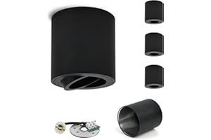 GeyouLux Spot en saillie Orientable 4 pcs, Plafonnier Spot GU10 230V, Spots de Plafond Ø80x84mm, Plafonnier Luminaire LED douille gu10, Downlight Lampe éclairage pour GU10 et LED modules, Noir-Rond