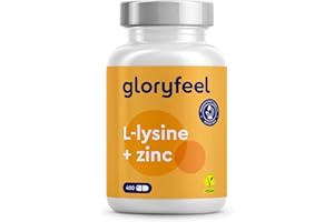 GLORYFEEL L-Lysine avec Zinc Hautement Dosée, 400 Capsules avec 1000 mg de Lysine par Dose Quotidienne, Acide Aminé Essentiel, Soutient le Système Immunitaire et les Os*, 100% Végétalien, Sans Additifs