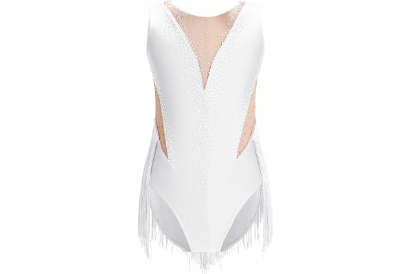 ranrann Enfant Fille Justaucorps Gymnastique Frangé Strass Combinaison Gym Tenue Danse Latine Patinage Artistique Costume Spectacle 5-16 Ans
