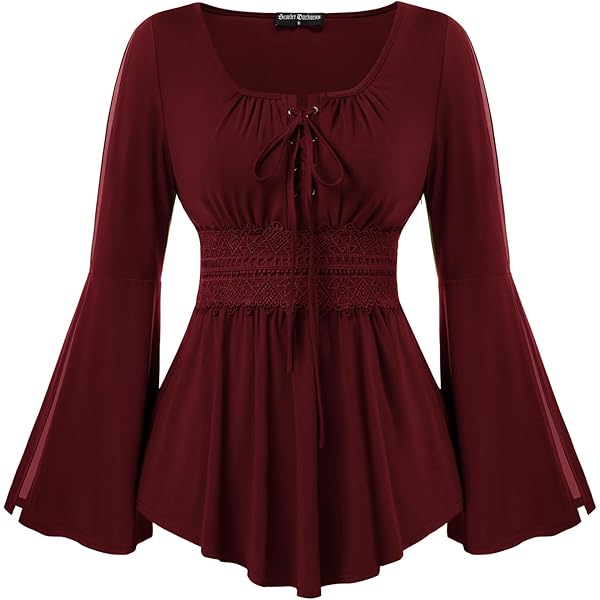 SCARLET DARKNESS Camicia Rinascimentale Donna - Maniche Lunghe In Pizzo, Scollo All'Italiana, Stile Vittoriano Gotico - 2