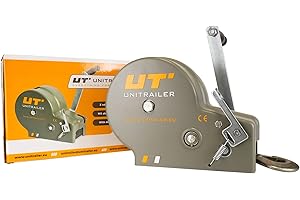 UNITRAILER Treuil Manuel à Main 1135 kg - avec Sangle de 10 m et Boîtier Renforcé - Capacité de Traction 2500 LBS - Idéal pour Bateaux et Remorques