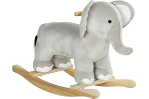 AIYAPLAY Cheval à Bascule pour Enfant, Jouet à Bascule en Peluche, en Forme d'éléphant, à Effets sonores, avec poignées, pour 2 à 4 Ans, 64,5L x 31l x 52H cm, Gris