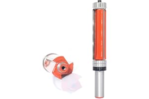 Sinoprotools Flush Trim Router Bit 1/2 Inch Shank 3 Flute - 3/4" Cut Dia, 2-1/2" Cutting Length, Carbide Tipped Top & Bottom Bearing Router Bit, Flush Cut Router Bit for Woodworking Trimming