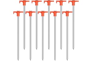 Saerryor 10 Pack Tent Pegs Metal Heavy Duty Camping Pegs - Awning & Rock Peg for Hard Ground, Camping, Tents, Tarpaulin (orange)
