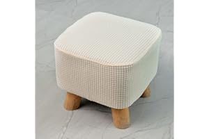 SJH Small Foot stool Cover,Non-slip Ottoman Slipcovers with Elastic Bottom,Stretch&Soft Square Mini Chair Cover,Home Footrest Protector(25-33cm), Beige