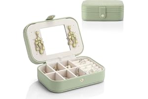 Vlando Portagioie da Viaggio, Organizzatore Portatile Portagioie Piccolo con Specchio per Collana Orecchini Bracciali Anelli, Regalo Festa Della Mamma (Verde)