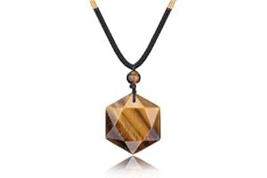 JOVIVI Tiger Eye Pendant Necklace Mens Womens Healing Crystal Hexagram Star Amulet Stones Reiki Necklace for Meditation Protection Spiritual Gifts