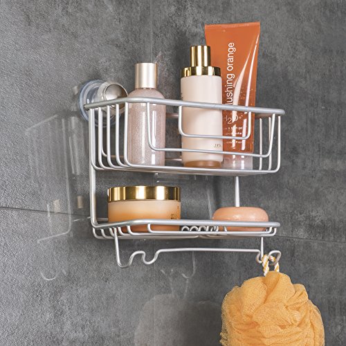 mDesign Duschkorb mit Saugnäpfen, silber, extra Seifenablage und Rasierer-Halter – Duschablage ohne Bohren für Shampoo, Duschgel, Conditioner, Seife etc. - 3