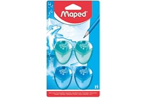 Maped - Lot de 4 Taille-Crayons Igloo - Taille-Crayon 1 Trou avec Réservoir Transparent - Taille-Crayons Scolaire Pour Enfants - Ergonomique et Compact - 2 Bleus & 2 Verts 32105